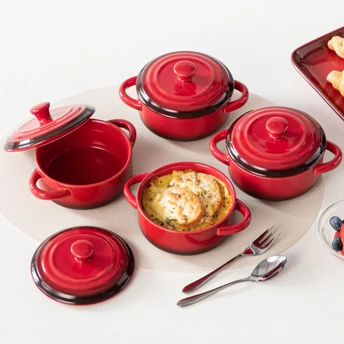 Miniatura 8 de LOVECASA Set Mini Cocotte, platos pequeños de cacerola de 12 oz con tapas, tazones de sopa con asas, ramequines de horneado individuales, aptos