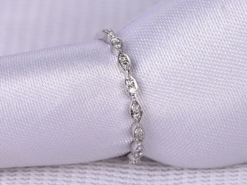 Miniatura 6 de Diamantes naturales, anillo de boda de media eternidad, oro blanco sólido de 14 quilates, anillo de aniversario, estilo marquesa Art Deco