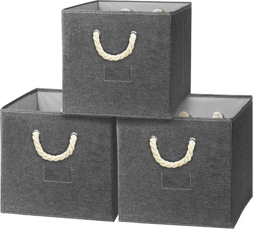 Miniatura 9 de SIMPLE HOUSEWARE Cubo de almacenamiento de 13 pulgadas con asas trenzadas, paquete de 3, color beige