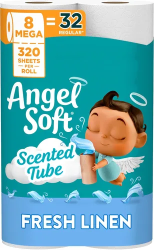 Angel Soft Papel higiénico con tubo perfumado de lino fresco, 8 megarrollos = 32 rollos regulares, papel higiénico suave y fuerte