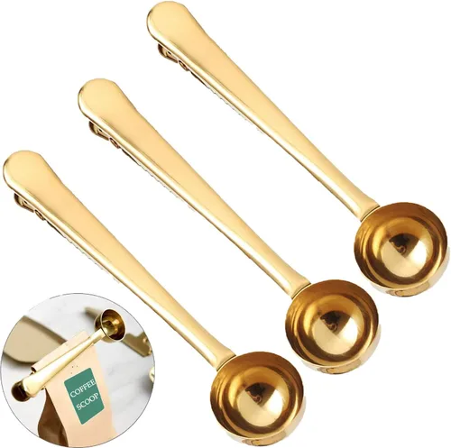 Miniatura 14 de Cuchara de café con clip de cucharada de acero inoxidable Cuchara de café con mango largo multifunción Bolsa de sellado Clip para té, café, proteína