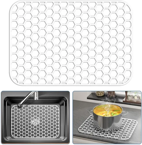 Miniatura 38 de Bestjing Tapete de silicona para fregadero - Protectores para fregadero de cocina con drenaje central, accesorio de rejilla de cocina de 26" x 14