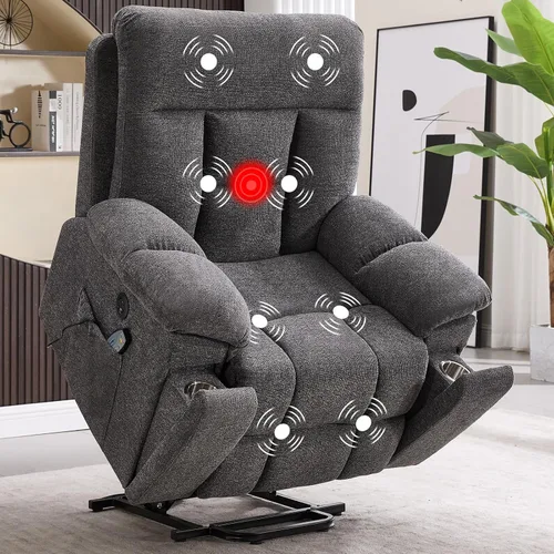 Miniatura 10 de CANMOV Silla reclinable eléctrica grande con masaje y calor para personas mayores grandes y altas, sillones reclinables amplios y mullidos con 2