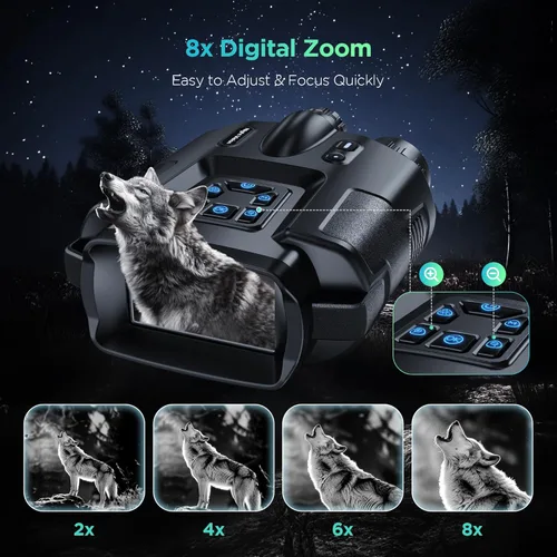 Miniatura 3 de Diyimin Gafas de visión nocturna 4K para adultos, prismáticos infrarrojos de visión nocturna de 2000 pies con luz táctica, zoom digital 8X