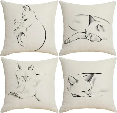 Juego de 4 fundas de almohada minimalistas de 18 x 18 pulgadas con diseño de animales de lino, fundas de cojín decorativas de granja para sofá, silla
