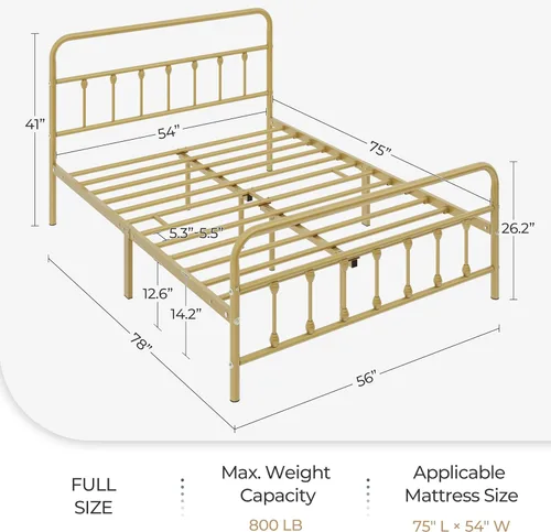 Miniatura 2 de Yaheetech Base de cama clásica de metal con base de colchón con estilo victoriano, cabecera, estribo, debajo de la cama, no necesita somier