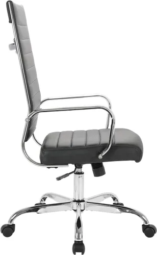 Miniatura 4 de LANDSUN - Silla de oficina para el hogar, de piel acanalada, con respaldo alto, giratoria, con ruedas y apoyabrazos, acolchado suave, altura
