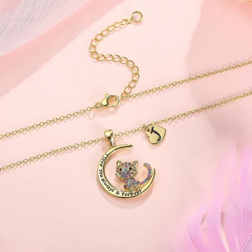 Miniatura 6 de IEFWELL Regalos de gatos para amantes de los gatos, collar de gato chapado en oro de 16 quilates con circonita cúbica colorida, collar con inicial