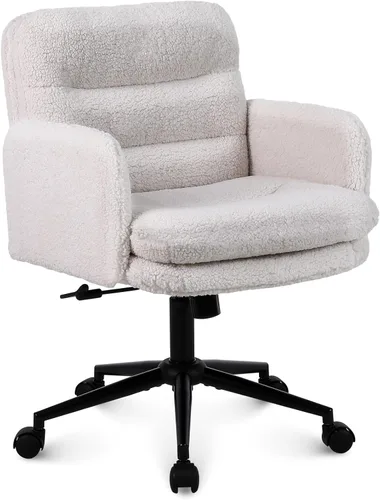 Youhauchair Silla tapizada para oficina en casa, cachemira sintética, moderna, respaldo medio, silla de escritorio con ruedas, ergonómica, altura