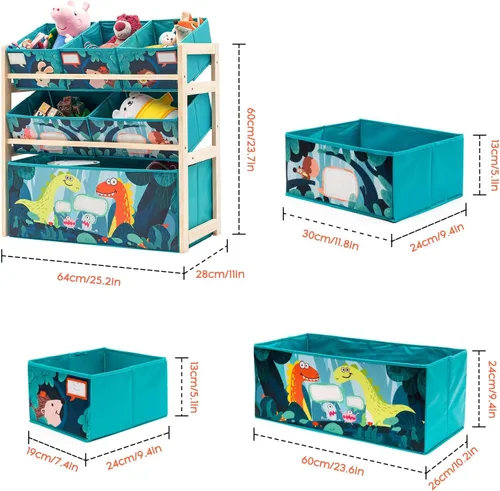 Miniatura 3 de Jomifin Organizador de almacenamiento de juguetes para niños con 6 cubos grandes de almacenamiento para juguetes, estante de juguetes de madera