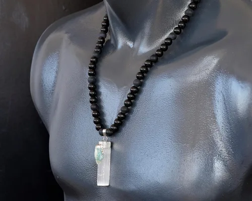 Miniatura 139 de Colgante de turmalina cruda natural, Collar de cuentas de ónix negro genuino, Collar de piedra negra, Collar de piedras preciosas, Cuentas de 0.315