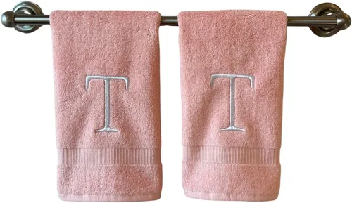 Miniatura 82 de Toalla de mano con inicial beige para baño, toalla bordada decorativa de calidad de hotel de lujo con monograma para tocador, spa, certificado