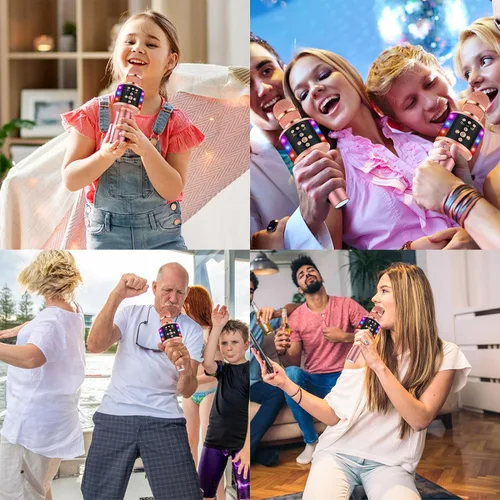 Miniatura 7 de BONAOK Micrófono de karaoke para niños y adultos, micrófonos Bluetooth, micrófono para cantar con luces de discoteca, efecto eco, altavoz integrado