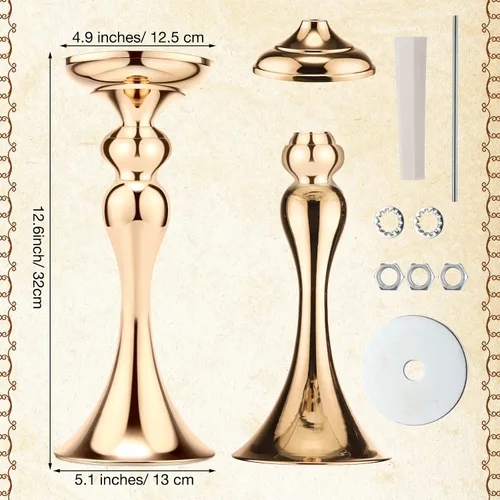 Miniatura 3 de Sadnyy 16 piezas de metal para arreglos florales, soporte de metal para centro de mesa de boda, decoración de mesa alta, florero para bodas, Dorado