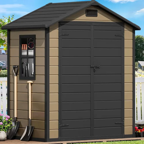 Miniatura 15 de DWVO Cobertizo de almacenamiento para exteriores de 5 x 3 pies con estilo de valla y ventanas laterales, piso y puertas con cerradura, cobertizo