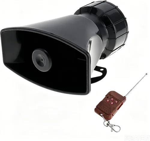 7 sonidos ruidosos alarma de advertencia de coche policía fuego sirena cuerno altavoz con control remoto marrón 12V 100W (1PC control remoto)