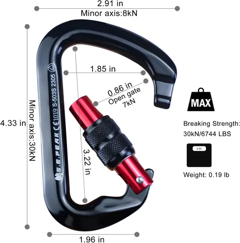 Miniatura 5 de SEPEAK UIAA - Mosquetón de escalada con bloqueo de 30 kN, clip profesional para puerta de tornillo resistente para escalada al aire libre