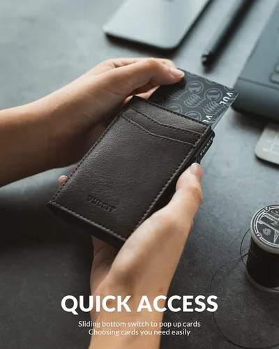Miniatura 39 de VULKIT Billeteras delgadas para hombre, con bloqueo RFID, diseño minimalista con capacidad para hasta 11 tarjetas, Negro -, Minimalista