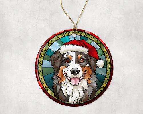 Miniatura 3 de Adorno de cerámica con vitrales de Navidad de pastor australiano, adorno colgante para árbol de Navidad, adorno de vitral de perro, adorno religioso