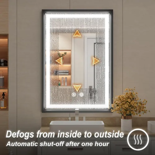 Miniatura 4 de Espejo LED de 24 x 32 pulgadas para baño, 3 temperaturas de color (3000 K/4500 K/6000 K), antiniebla, regulable, función de memoria, espejo de baño
