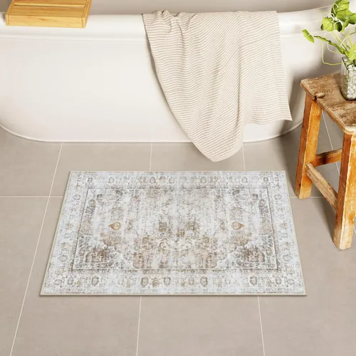 Miniatura 17 de Uphome Tapete de baño color naranja, estilo bohemio y envejecido, tapete de baño pequeño de terciopelo súper acogedor, antideslizante, lavable a