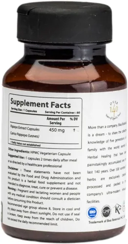 Miniatura 2 de bixa BOTANICAL Extracto de hoja de papaya puro de calidad premium (Carica Pappaya) Cápsulas vegetales 60 unidades (450 mg)