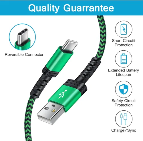 Miniatura 4 de Cable de carga rápida Android de 6 pies, cable de teléfono USB A a tipo C, cable de automóvil para Samsung Galaxy S26 Púrpura+Verde+Roserd++ Azul