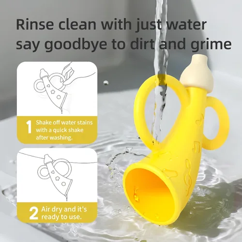 Miniatura 5 de Juguete de trompeta para bebé de 6 a 12 meses, juguete de silicona con 2 piezas de color amarillo y verde para dentición, juguetes de silbato