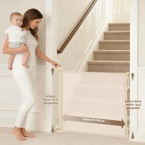 Miniatura 2 de SPACEANY Puerta retráctil de seguridad para bebés o puerta de malla para perros, puerta retráctil de malla portátil duradera, fácil de usar