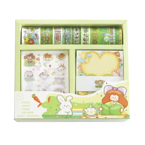 Kawaii Washi - Juego de bloc de notas de cinta adhesiva para álbum de recortes (10 rollos de cintas+10 hojas de calcomanías + 30 hojas de bloc de