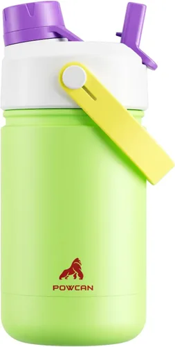 Miniatura 90 de POWCAN - Botella de agua con aislamiento de 18 onzas, con tapa de boquilla y pajilla 2 en 1, fría 24 horas, a prueba de fugas, apta para portavasos
