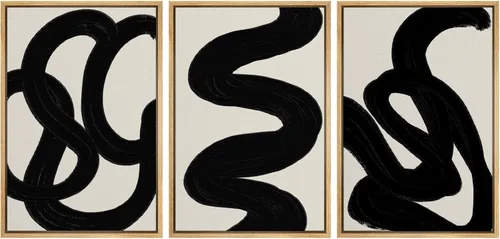 Miniatura 44 de SIGNLEADER Lienzo enmarcado para pared, juego de arte de collage de polígonos retro marrón tostado, ilustraciones con formas abstractas, arte