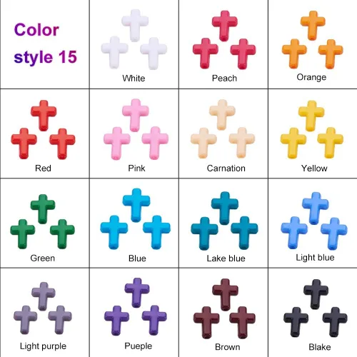 Miniatura 5 de PH PandaHall 300 cuentas de cruz acrílicas, 15 colores, coloridas cruz, cuentas de Pascua, cuentas sueltas para Pascua, Eid, Mubarak, Ramadán