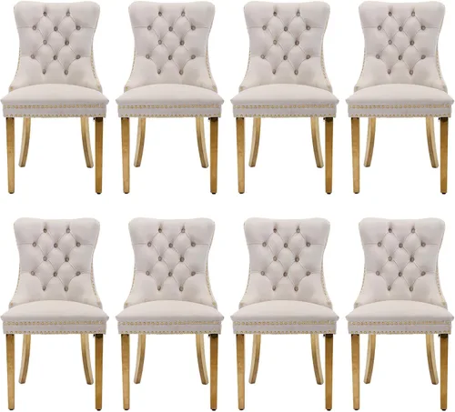Miniatura 66 de Juego de 2 sillas de comedor tapizadas de terciopelo, sillas laterales de cocina de estilo moderno con ribete de cabeza de clavo y patas de madera