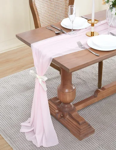 Miniatura 9 de WARM HOME DESIGNS Tela de gasa beige de 35 x 120 pulgadas. Utiliza material de gasa de lujo como camino de mesa, decoración de arco de boda, bufanda