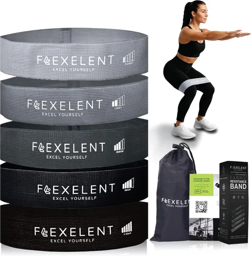 Miniatura 8 de Bandas de resistencia de tela para hacer ejercicio – 5 niveles de fuerza desde extra ligera hasta extra pesada – Bandas de entrenamiento gruesas