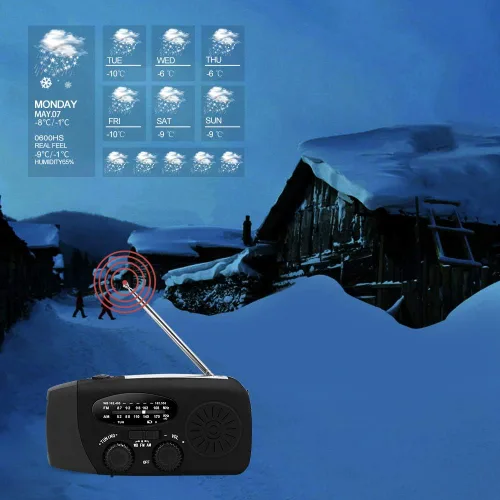 Miniatura 6 de Radio meteorológica de emergencia NOAA de 2000 mAh, manivela portátil con energía solar, radio AM/FM, cargador de teléfono recargable con linterna