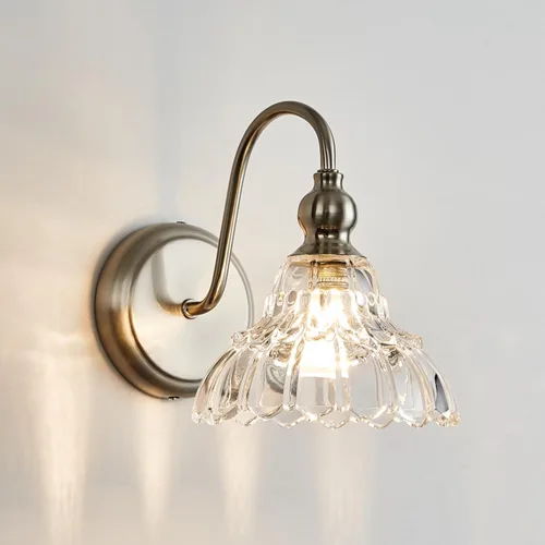 Miniatura 24 de Moderno aplique de pared negro mini lámpara de pared hecha de cuerpo de metal y vidrio estampado prensado retro luz de tocador para dormitorio