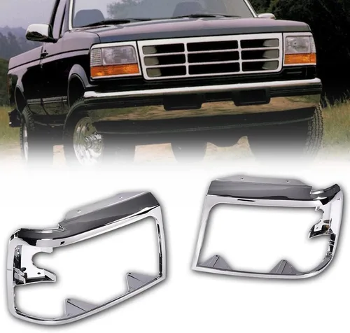 PIT66 Puertas de marco de faros delanteros, compatible con Ford F150 F250 1992-1996 plateado cromado