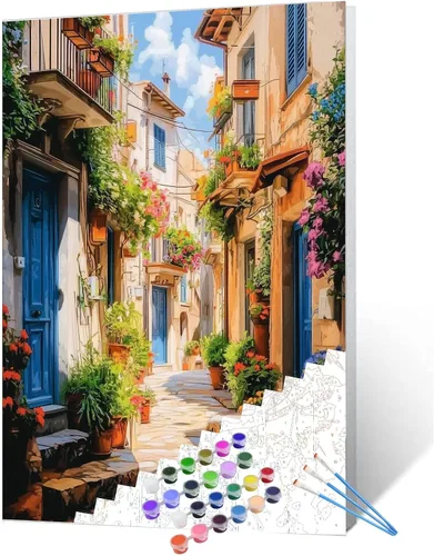 Tucocoo Pintura de paisaje de luz solar por número para adultos sobre lienzo, pinceles de pigmento acrílico, nubes, kits de pintura al óleo para
