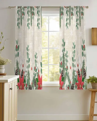 Miniatura 7 de Cortinas traslúcidas de eucalipto de Navidad de 39 pulgadas de largo, juego de 2 paneles de cortinas para cocina, dormitorio, sala de estar