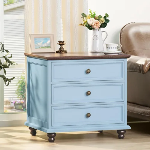 Miniatura 30 de Joaxswe Mesita de noche estilo granja con estación de carga, mesa auxiliar de 61 cm de ancho con 2 cajones, cómoda natural para dormitorio, cómoda
