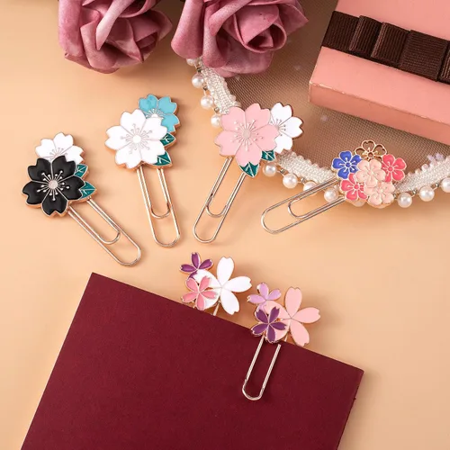 Miniatura 7 de HINZIC Paquete de 7 clips estilo Sakura para marcadores, bonitos clips de papel de flor de cerezo para oficina, escuela, planificador, suministros