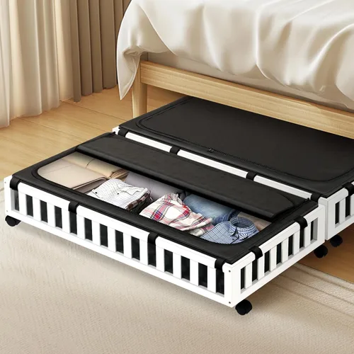 Miniatura 7 de Gashell Paquete de 2 Almacenamiento de Bambú Bajo la Cama con Ruedas, 39"x20"x7.8" Contenedores de Almacenamiento Grandes Bajo la Cama (Marrón)