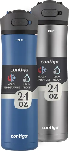Miniatura 9 de Contigo Ashland 2.0 - Botella de agua a prueba de fugas con bloqueo de tapa y popote inclinado, apta para lavavajillas, tapa intercambiable, 24 Azul
