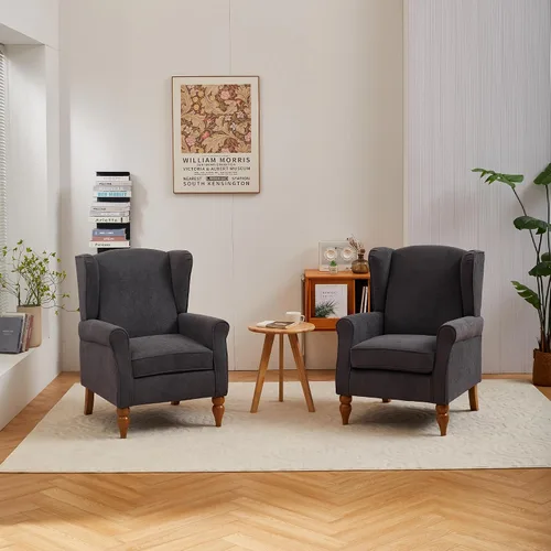 Miniatura 13 de Mid-Century - Silla de ala alta, moderna silla decorativa de tela con mesa auxiliar de madera maciza, sofá individual de ocio para sala de estar