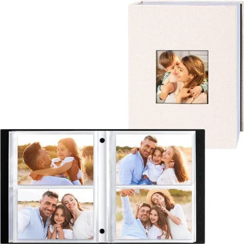 Miniatura 47 de Ywlake Álbum de fotos de 4 x 6 pulgadas, 50 bolsillos, paquete de 2 unidades, mini capacidad de lino de pequeña capacidad, cada paquete tiene