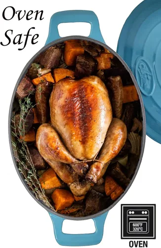 Miniatura 5 de La Cuisine - Cacerola ovalada de hierro fundido esmaltado Dutch Oven con tapa, 5 cuartos de galón, esmalte interno negro mate para hornear pan