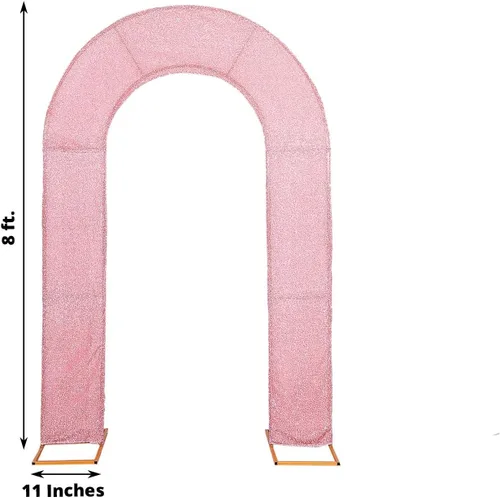 Miniatura 3 de Efavormart - Cubierta de telón de fondo de arco abierto de 7 pies, color oro rosa brillante, de elastano, con doble cara en forma de U, para arco