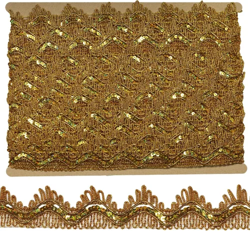 Miniatura 5 de Cinta de encaje dorado trenzada de poliéster de 14 yardas, 35 mm de ancho, para costura, manualidades, ropa, cortinas, accesorios, pantalla